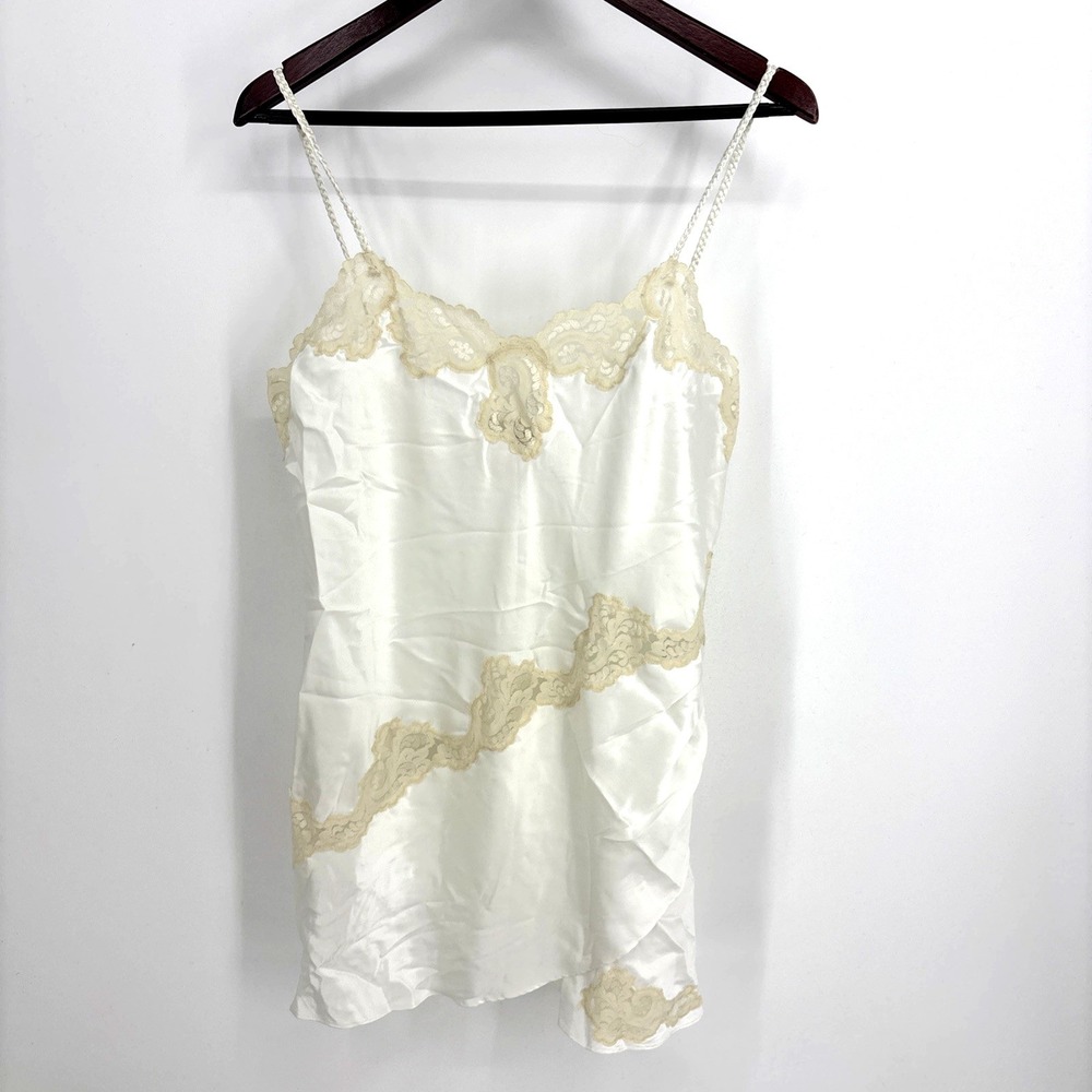 Vintage Victoria's Secret Gold Label Ivory Slip Dress Size M Lace Braided Straps